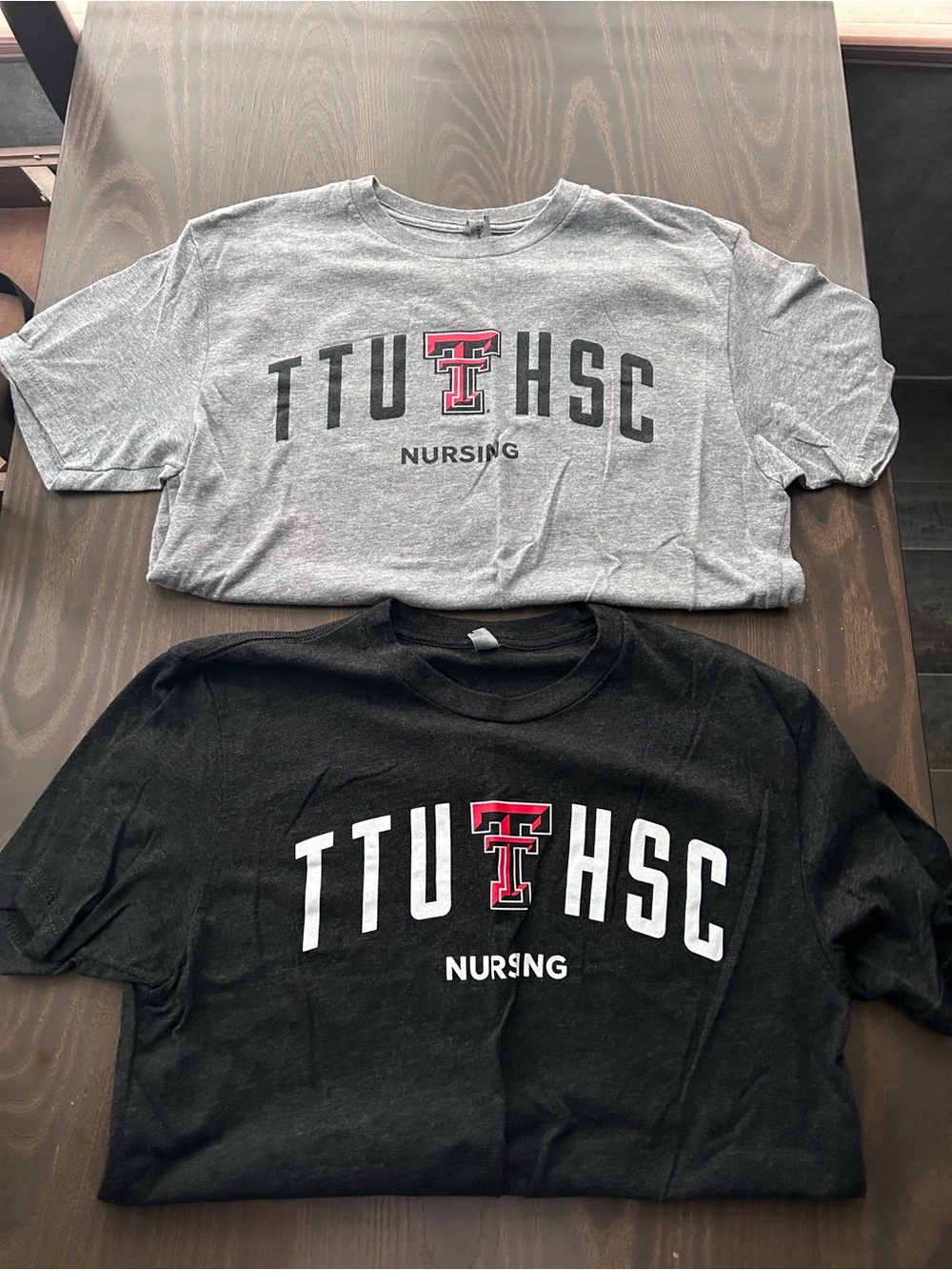 Next Level Apparel TTU HSC Nursing T-Shirt — Gray & Black with Red Logo